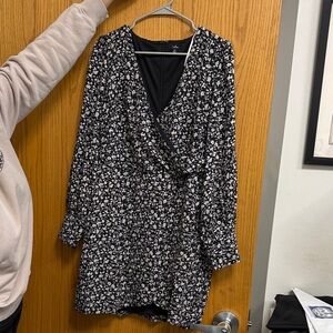Lulu's Monochrome Floral Wrap Dress